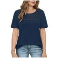 thumbnail image 2 of Vmvidoty Blouses for Women Summer Short Sleeve Crewneck Dressy Shirts Casual Waffle Knit Hollow Out Tunic Tops Navy M, 2 of 5