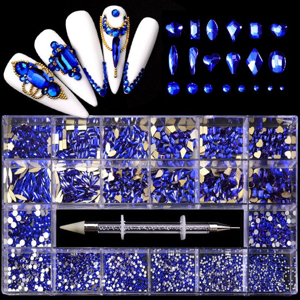 2500 Uds. De diamantes brillantes de lujo para decoración de uñas, conjunto de decoraciones de cristal de diamantes de imitación, cristal AB, 1 Uds., bolígrafo para recoger en caja de rejillas, 21 formas Tan Jianjun unisex