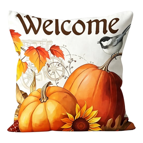 Thanksgiving Pumpkin Flowers Throw Pillow Cover, Fall Decor Grateful Thanksgiving Outdoor Pillow Cover, Rustic Pumpkin Fall Maple Leaves Harvest Pillow Cover, For Couch Bed Car Hidden Zipper