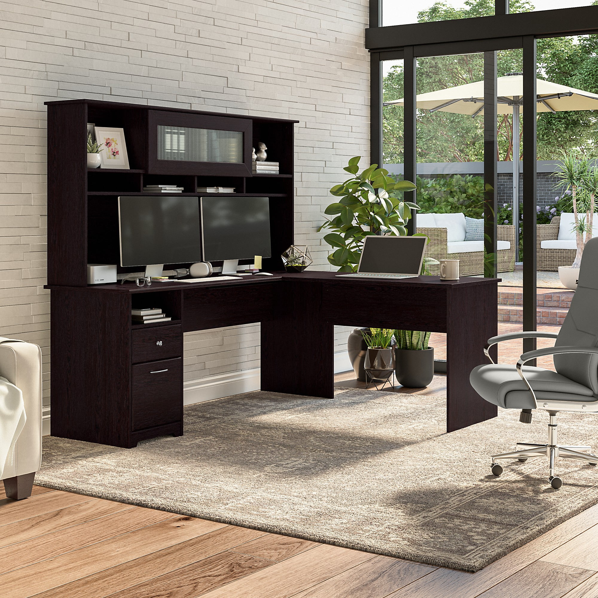 Bush Furniture Cabot 72" Computer Desk with Storage, Espresso Oak