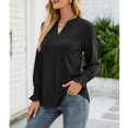 thumbnail image 4 of TEMOFON Womens Fashion Dressy V-Neck Tops Loose Fit Puff Long Sleeve T Shirts Solid Color Casual Blouse Black, 4 of 7