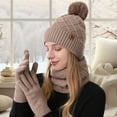 thumbnail image 4 of Rdhnmea Women Winter Beanie Hat Scarf Gloves Set, 3 Pcs Fleece Knitted Pompom Hat Thick Warm Neck Scarf and Gloves Winter Gift Accessories, 4 of 9