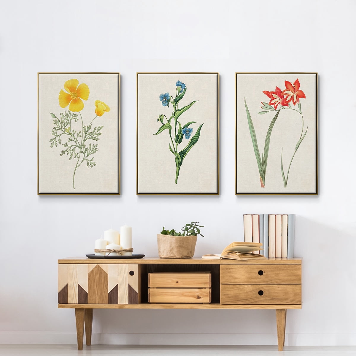 Flowers of the Seasons IV - Framed Premium Gallery Wrapped Canvas L Frame 3 Piece Set - Ready to Hang, 37x75 by Wexford Home