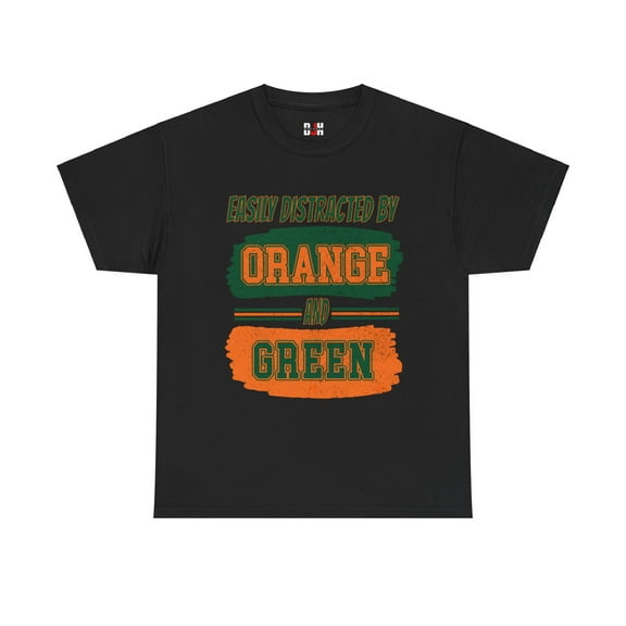DJH Apparel | Easily Distracted By Orange & Green Sports Unisex Cotton Tee