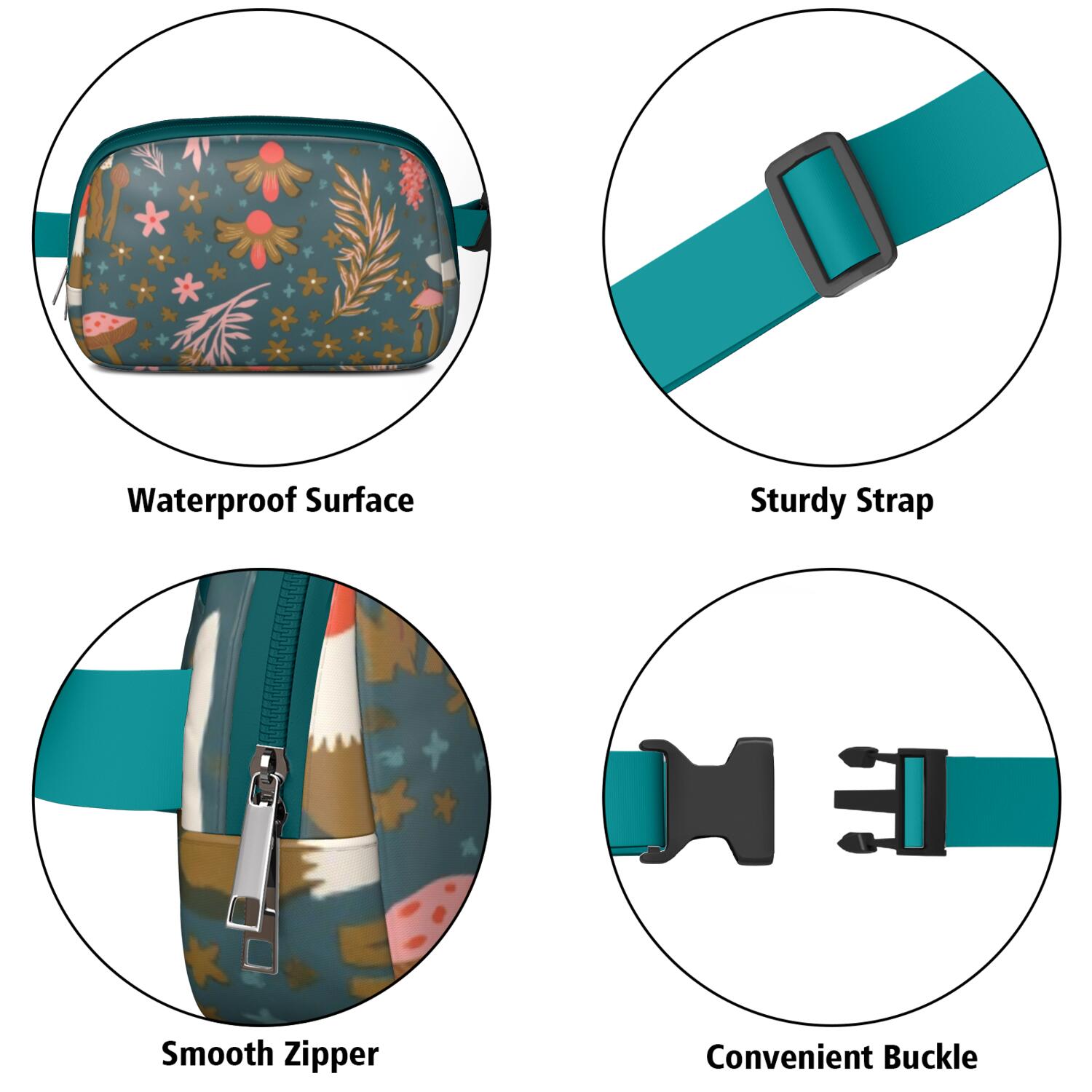 Waist Packs Bag Mushroom Waist Bag Running Belt Bag for Jogging for Women Casual Waist Packs with Adjustable Strap Waterproof Belt Bag for Daily Leisure Music Festival/Event