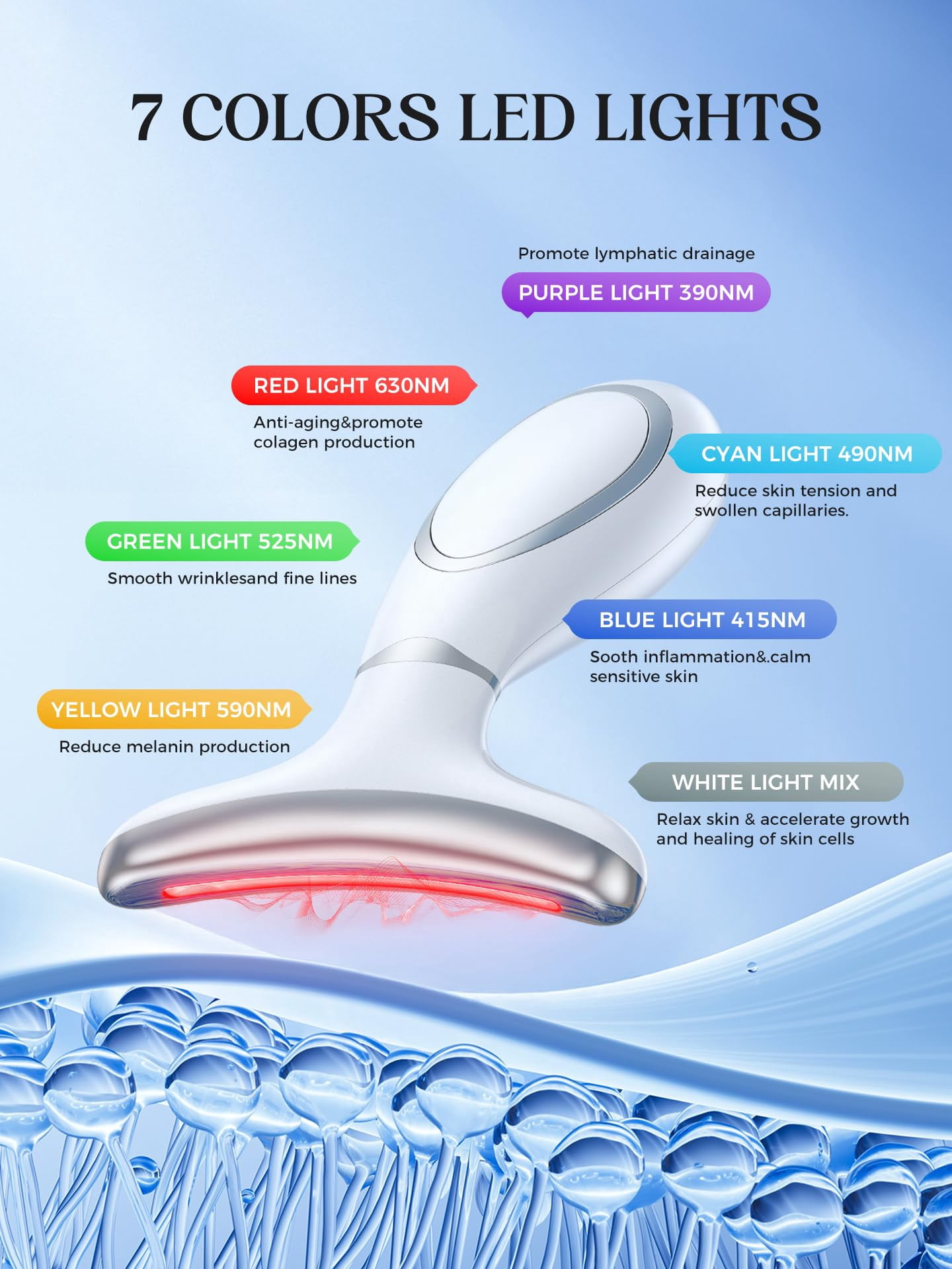 Red Light Therapy Face & Neck Massager, 7-Color LED Phototherapy Beauty Tool with Heat, Vibration & Lifting, Rechargeable Anti-Aging Skin Firming Device