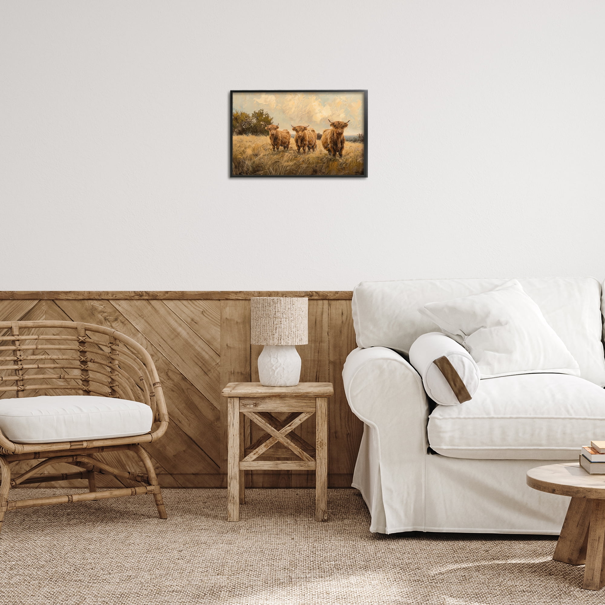 Stupell Industries Three's A Party Cattle Animals & Insects Painting Black Framed Art Print Wall Art, 18 x 12