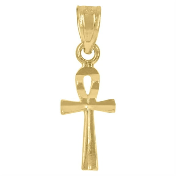 Auriga Fine Jewelry 10K Yellow Gold Diamond-Cut Ankh Cross Religious Charm Pendant for Women