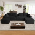 thumbnail image 3 of Muumblus 125" Cloud Sectional Sofa with Storage Console, U-Shaped Modular Couch with 2 Ottomans, USB, Cup Holders, Oversized Corduroy Living Room Sofa, Black, 3 of 8