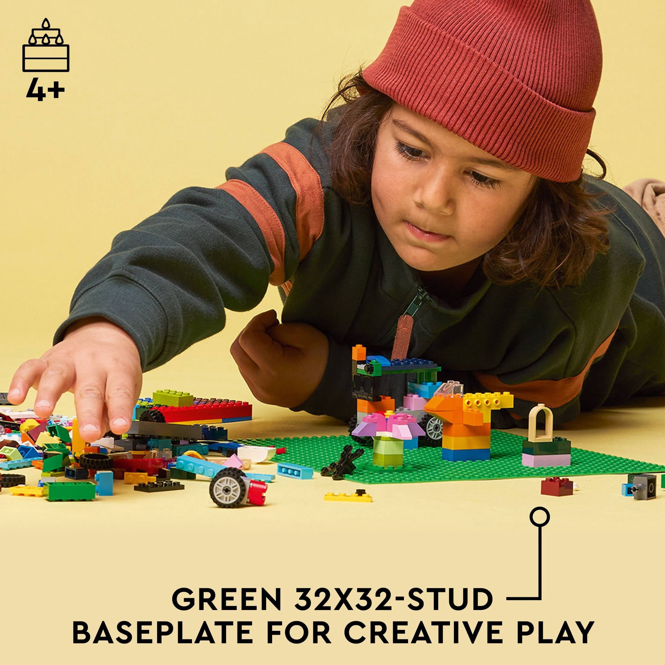 (3 pack) LEGO Classic Green Baseplate, Square 32x32 Stud Foundation to Build, Play, and Display Brick Creations, Great for Grassy Nature Landscapes, 11023