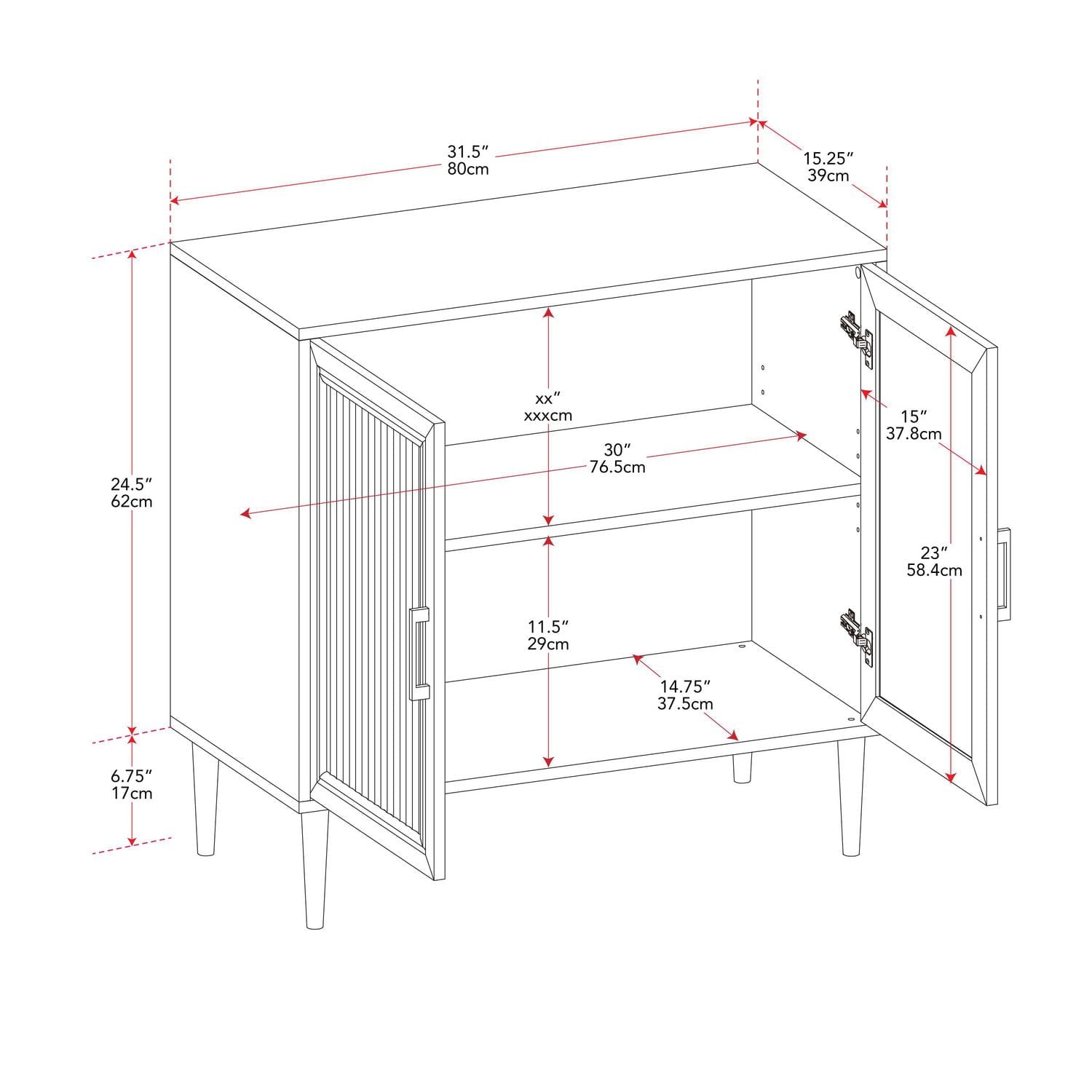 CorLiving Ethan Engineered Wood Compact Sideboard with 2 Glass Fluted Doors and 2 Shelves, Dark Grey