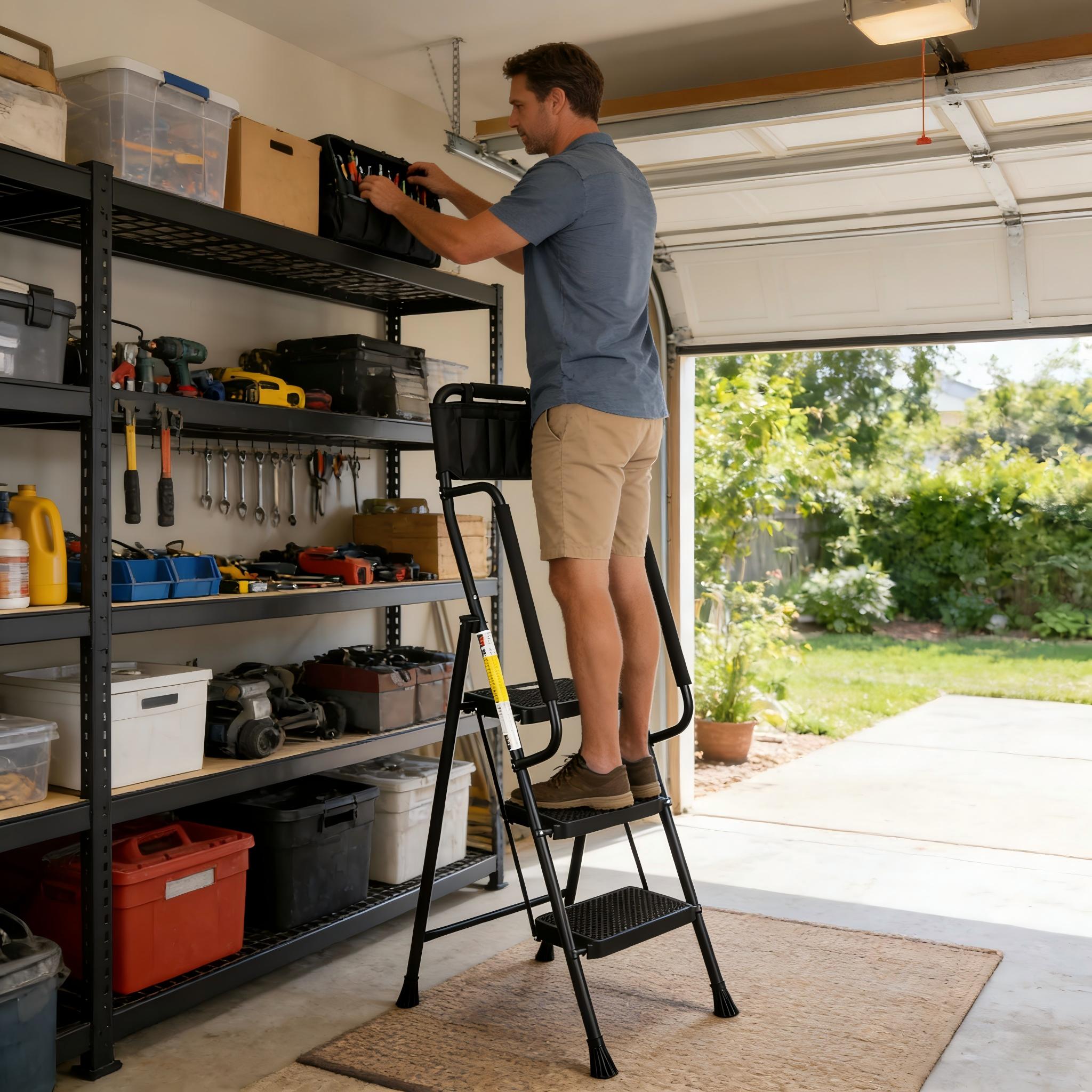 LevLad 3-Step Folding Ladder with Dual Handrails and Tool Bag photo 8