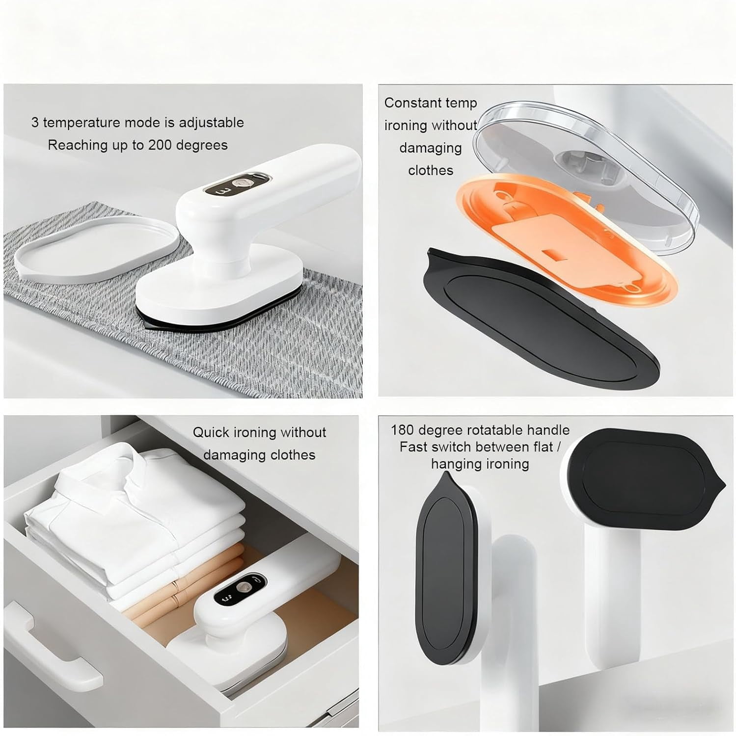 ABCISI Mini Cordless Iron for Clothes, Rechargeable Handheld Dry Iron with 3 Temperature Settings, Rapid Heating, 40 Minutes Use Time, Lightweight and Portable Ironing Machine for Home, Travel