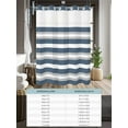thumbnail image 6 of No Hook Cloth Fabric Shower Curtain with Snap in Liner, Haze Blue Stripe Waterproof Shower Curtains Set with See Through Top Window, Farmhouse Blue Gray Striped Bath Curtains Shower 54"x78", 6 of 6