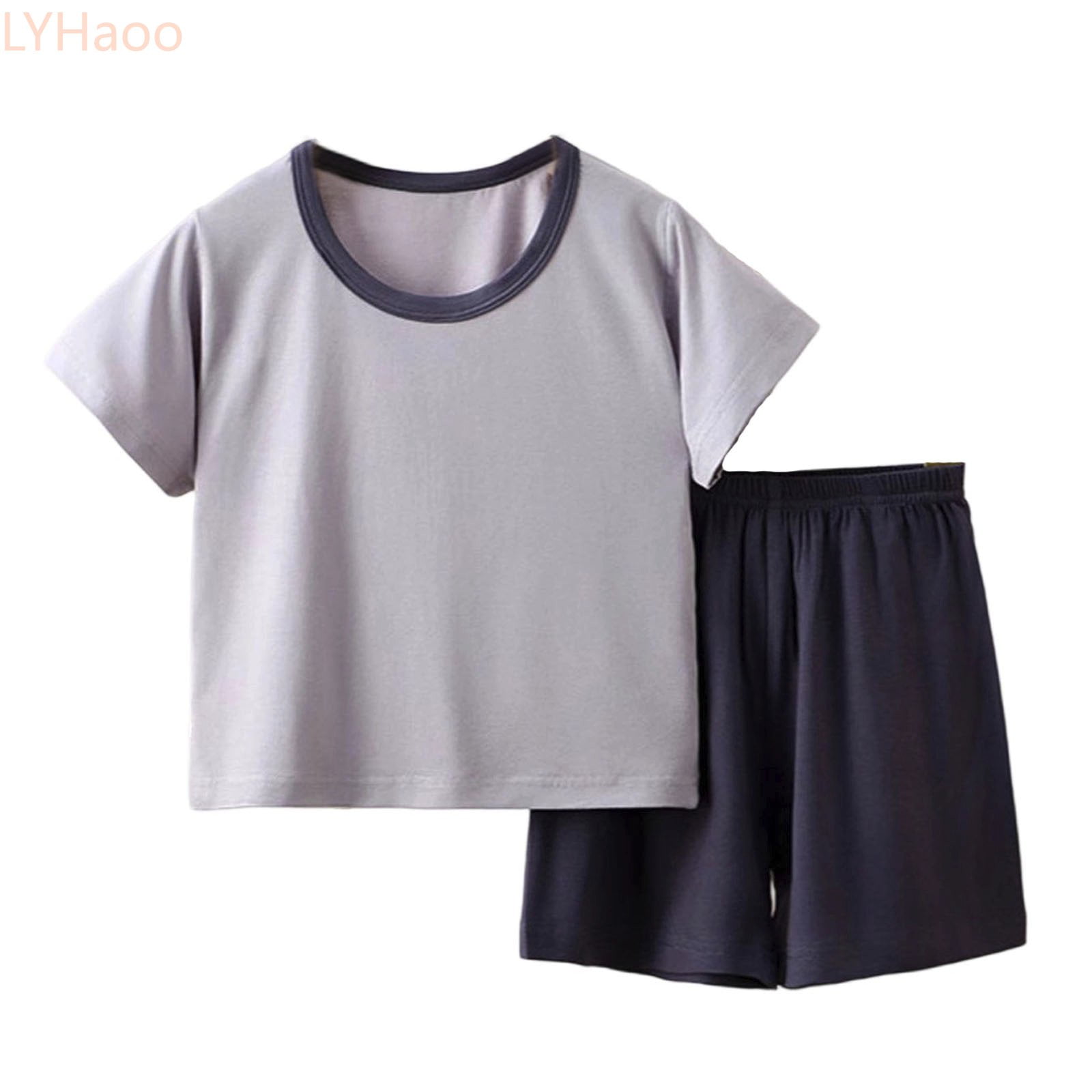 LYHaoo Boys Summer Outfits Casual Short Sleeve T Shirt & Shorts Set Comfortable Round Neck Elastic Waist Daily Wear For Toddler To Teen Boys School Outfit Sets Sizes (8-9 Years)