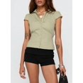 thumbnail image 5 of Women Y2K Lapel Cap‑Sleeve Crop Blouse, Ruched‑Front Tie‑Back Slim‑Fit Button‑Down Going‑Out Tops, 5 of 18