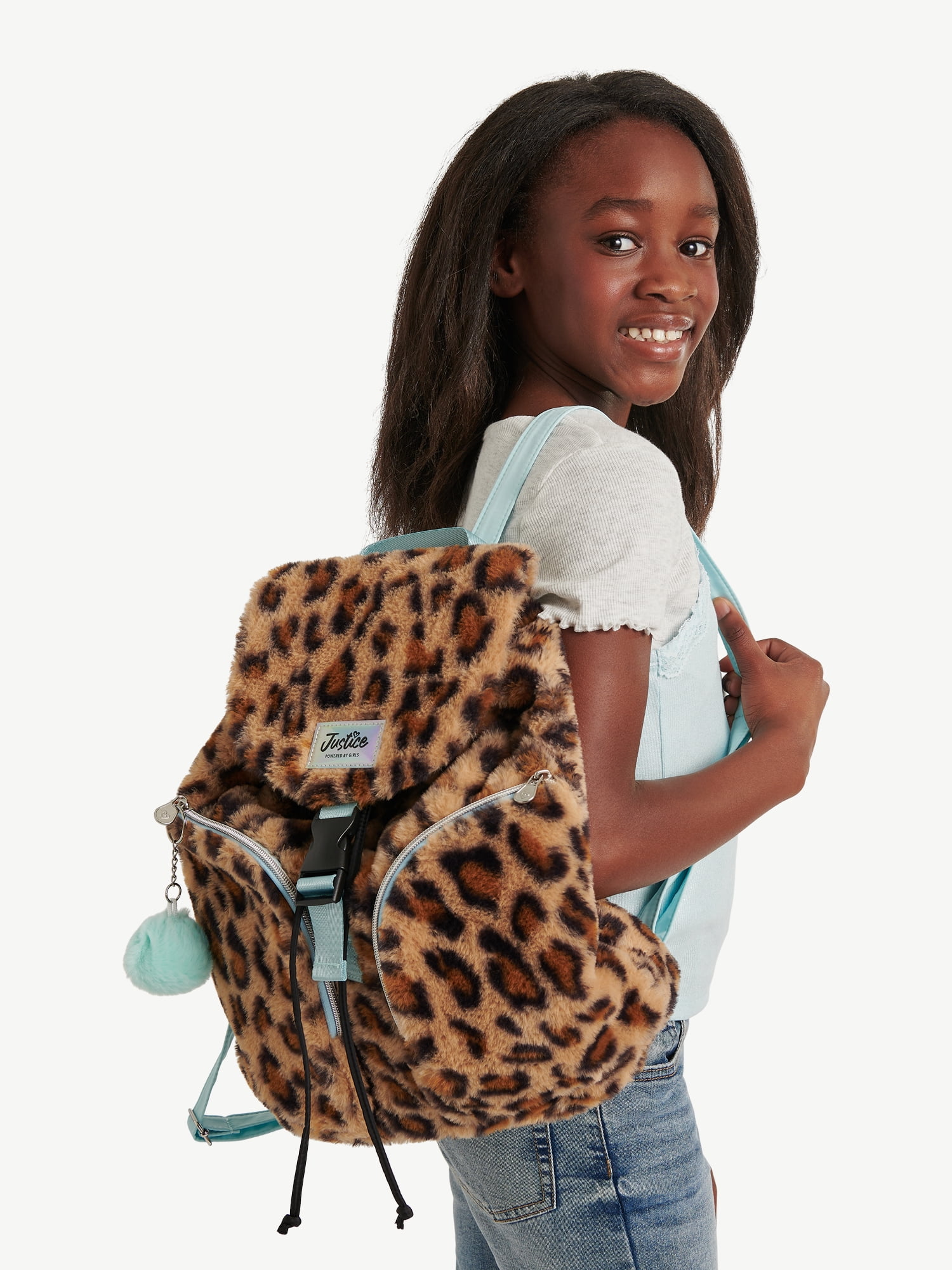 Justice Girls Faux Fur Rucksack Backpack, Leopard