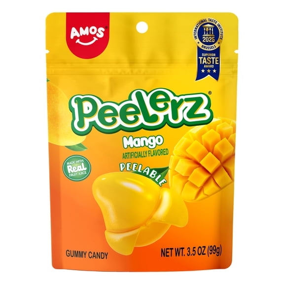 AMOS Peelerz Mango, Peelable Gummy Candy, Real Fruit Flavor, 1 Count, 3.5 oz Bag