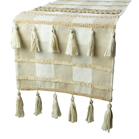 

Beige Table Runner 8 - 10 Seater Table Runner (16 x 120 inch) Tassels Jute & Buffalo Checks Table Runner Cotton fabric Table Linen Plaid Contemporary - Buffalo Check Decor
