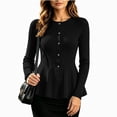thumbnail image 3 of DYTTDG Women's Solid-Color Long-Sleeve Ribbed Cardigan | Crew Neck Button-Front Fitted Peplum Hem Knit Top for Casual & Daily Streetwear, 3 of 8