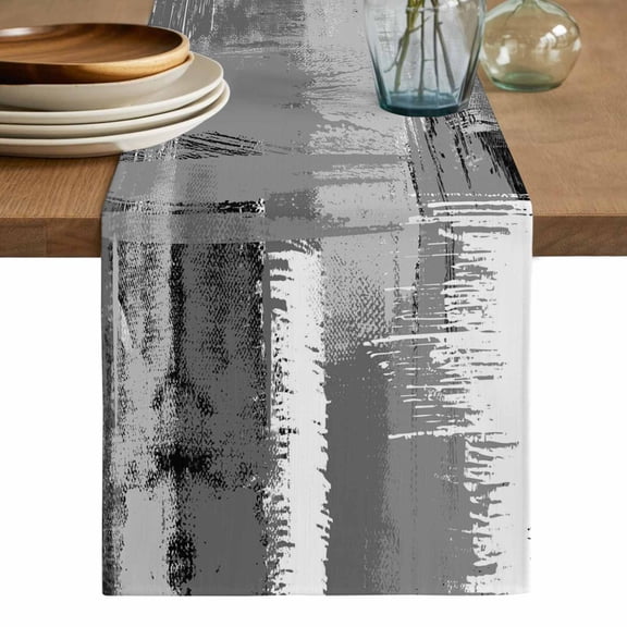 Grey Abstract Table Runner, Modern Mottled Art Oil Painting Washable Cotton Linen Table Runners 36 Inches Long, Dresser Scarf Runner for Nightstand/End Tables/Round Tables 13''x36''