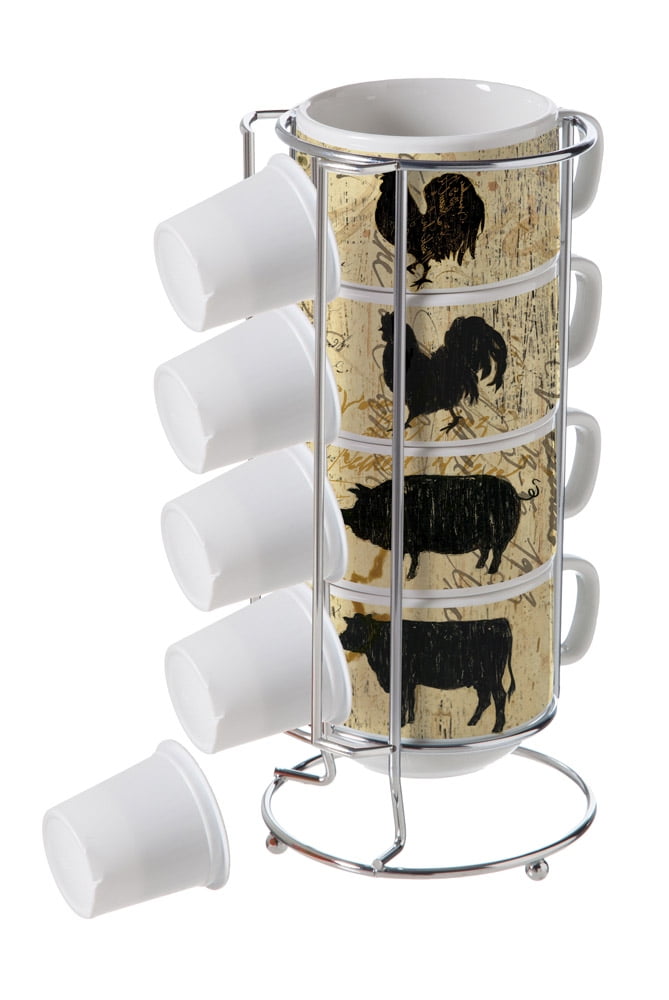Farmhouse Ceramic Stacked Coffee Cups 
