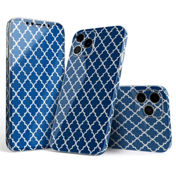 DesignSkinz Navy & White Seamless Morocan Pattern Full-Body Skin Decal Wrap Cover for iPhone 16