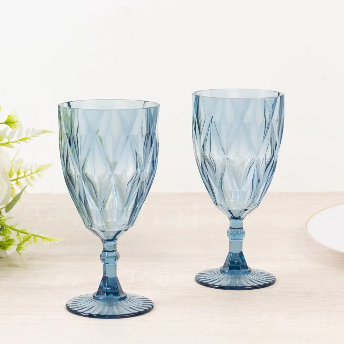 Balsa Circle 12 Dusty Blue 11oz Vintage Diamond Cut Plastic Wine Glasses Wedding Supplies