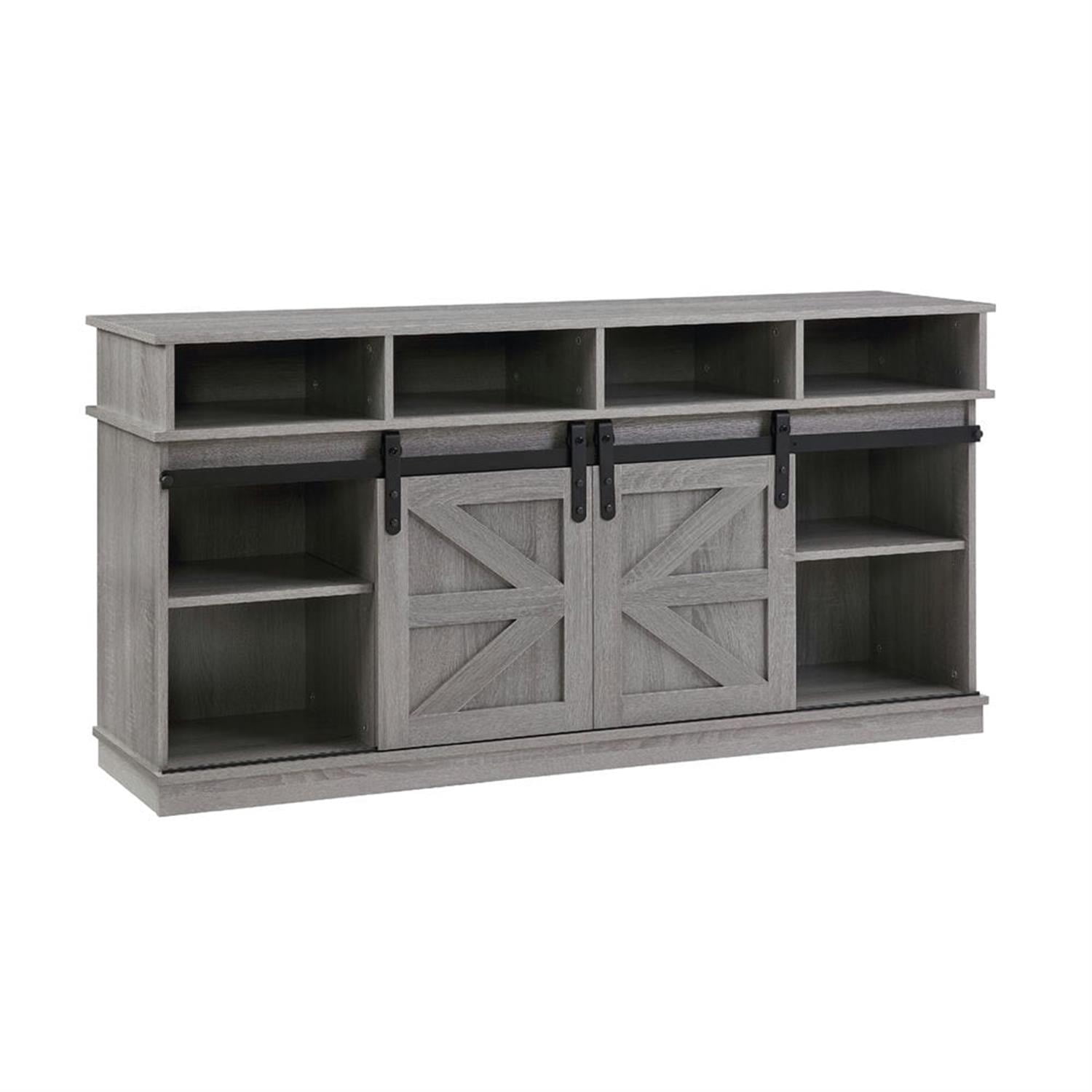 Demi Bonn Modern TV Stand with Sliding Barn Door, Farmhouse Wood Entertainment Center, Storage Cabinet Table Living Room with Adjustable Shelves for TVs Up to 65", Gray