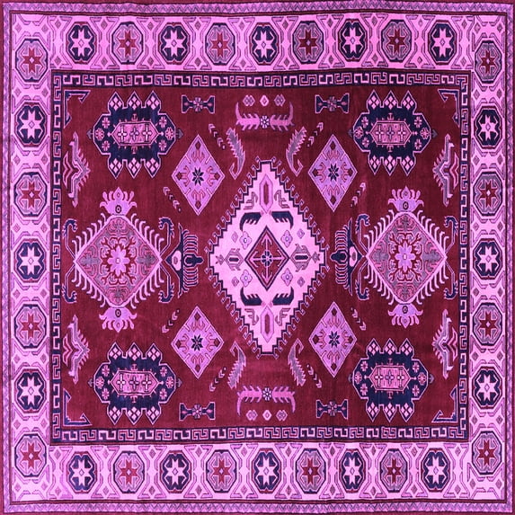 Ahgly Company Indoor Square Geometric Purple Traditional Area Rugs, 4' Square