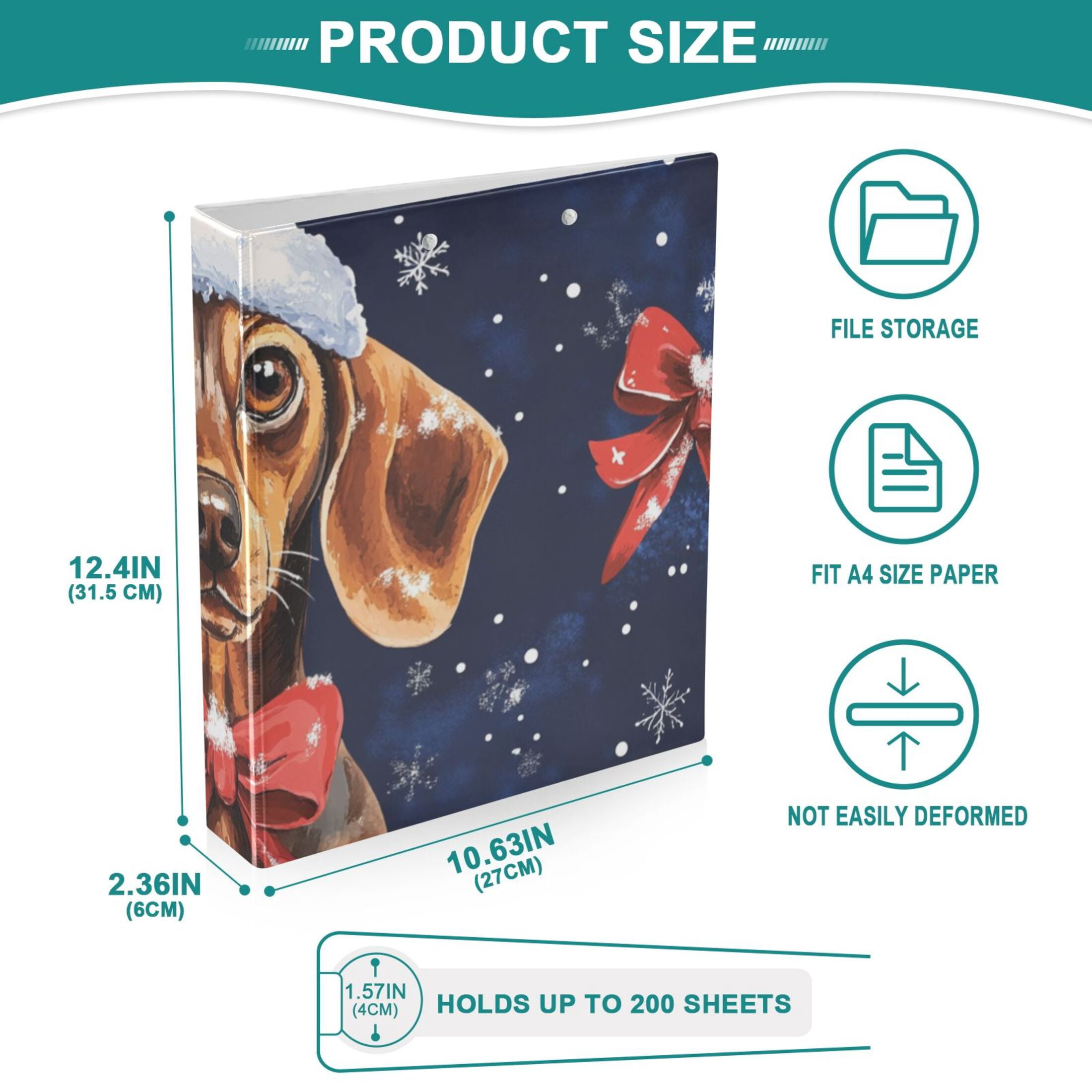 Christmas Dog Ribbons 3 Ring Binders 1.5 inch Hardcover File Folders with Interior Pockets A4 Size Organizer for School Office Hospital