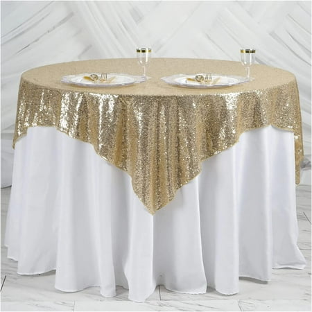 

Trimming Shop 50 x 50 Premium Sparkly Sequin Overlay Champagne Glitter Sequin Tablecloth Luxurious Square Overlay for Events Party Decoration - 5pcs