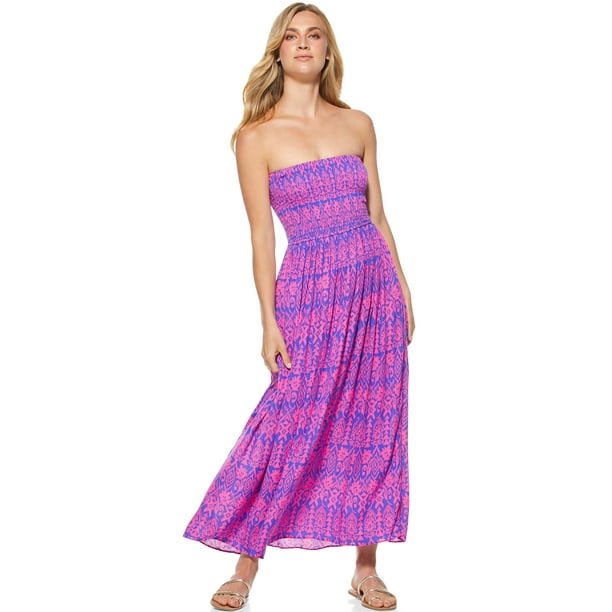 Scoop Women’s Smock Top Strapless Printed Maxi Dress - Walmart.com