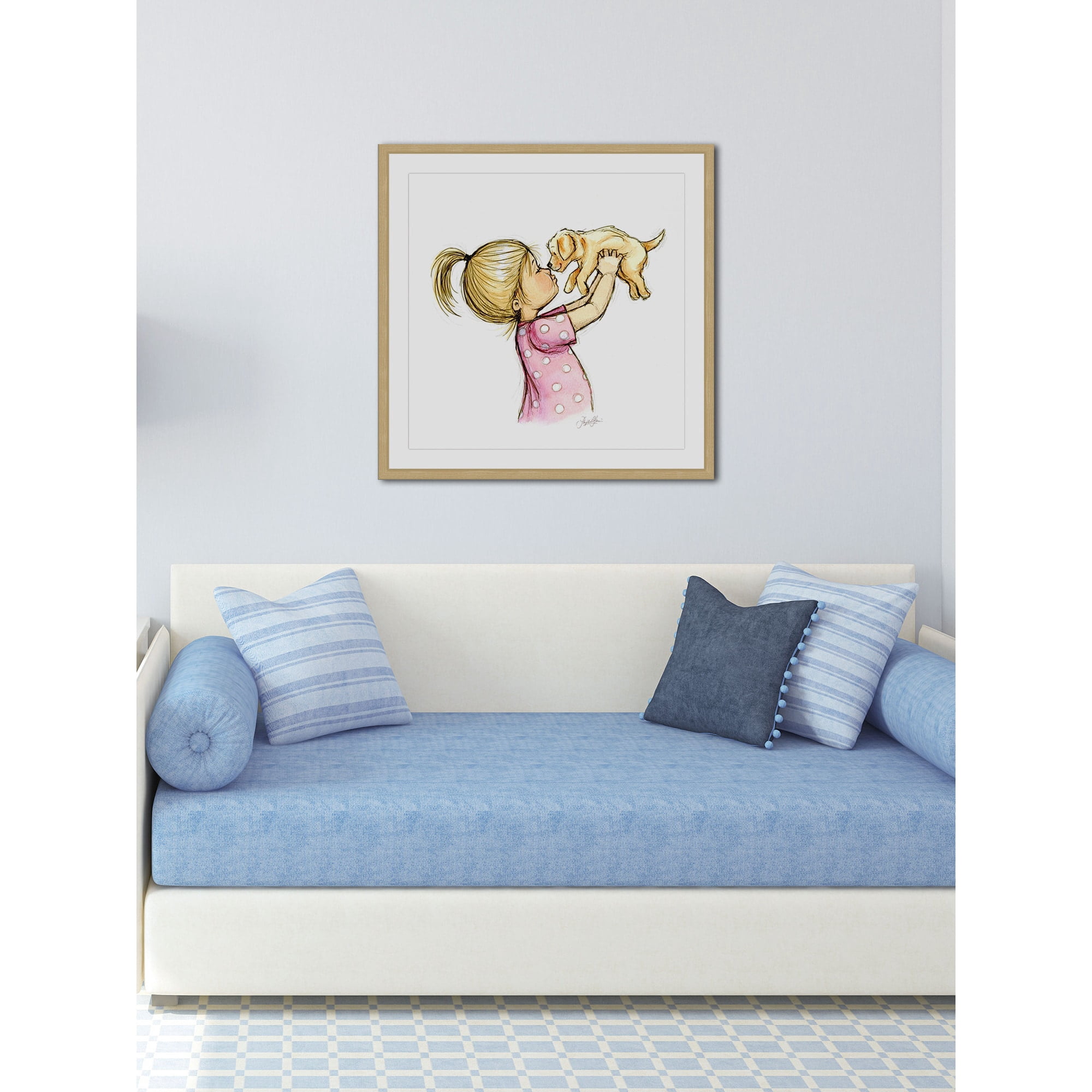 Marmont Hill "Puppy Loves Girl" By Phyllis Harris Framed Painting Art Print, 32.0" x 1.5"