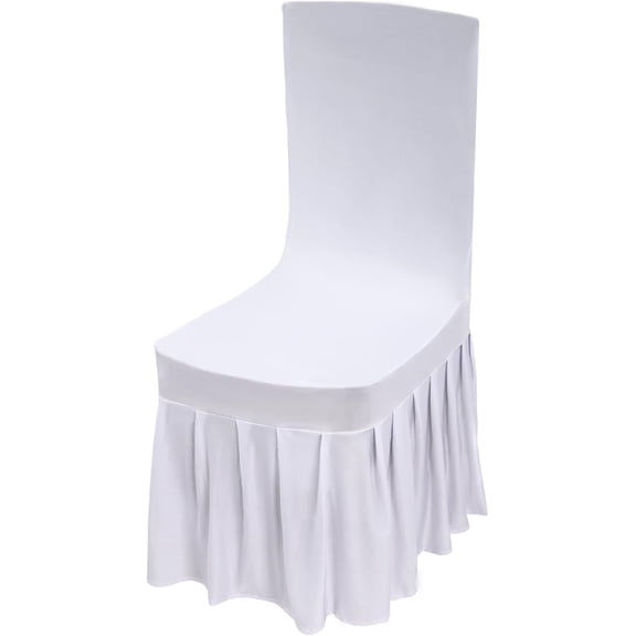 Chair Slip Covers with Skirt Wedding Long Stretch Spandex Dining Chair Cover Protectors Removable and Washable for Wedding Party Banquet Holidays Celebration Decoration (White,30Pieces)