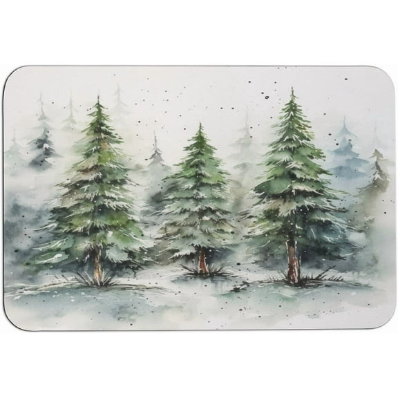 Bath Mat Green Pine Trees with Snowflakes Living Room Floor Mat Christmas Fir Tree Winter Snow Landscape Super Absorbent Quick Dry Washable Fit Under Door Bath Mat Rug 16x24 Inch