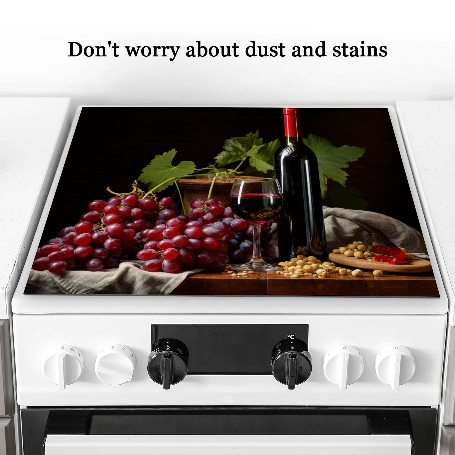 Square Cover for Gas Stove Top, Wine Glass And Grapes, Stove Burner Covers, Glass Induction Cooktop Protector Mat for Kitchen RV (28×20 Inch)