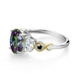 thumbnail image 3 of Gem Stone King 925 Silver and 10K Yellow Gold 3-Stone Ring Oval Green Mystic Topaz and Moissanite (2.81 Cttw, Size 9), 3 of 3