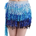 thumbnail image 4 of Women Belly Dance Skirt, Hip Belt Clothes, Dress Sequin Tassel Hip Scarf Wrap, Tassel Scarf Belt for Stage Performance Ballroom Club Nightclub Blue Black, 4 of 7