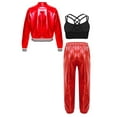 thumbnail image 6 of dPois Kids Girls Shiny Metallic Bomber Jacket Coat Outwear Jazz Hip Hop Dance Crop Top Sports Bra Red 14, 6 of 9