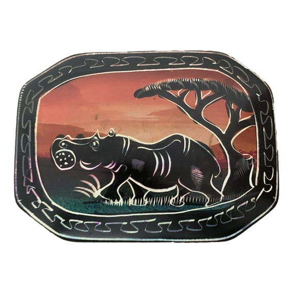 Hand Painted Hippo Soap Stone Keepsake Box Brown