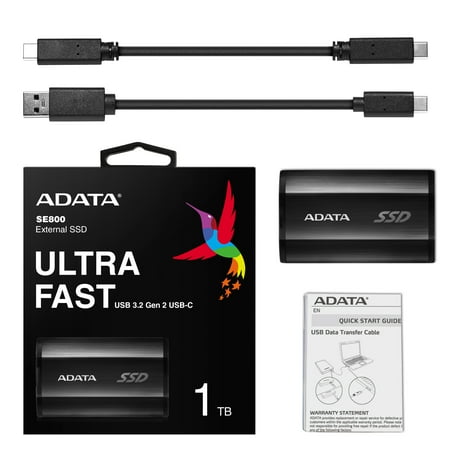 ADATA - SE800 1TB IP68 Rugged SuperSpeed External USB 3.2 Gen 2 USB-C Portable SSD - Black