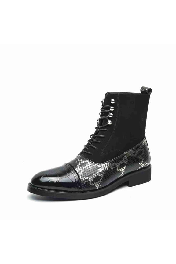 Men's Handcrafted Cap-Toe Ankle Boots - Suede & Snake Print Leather, Cap Toe, Dress Casual Ankle Boots