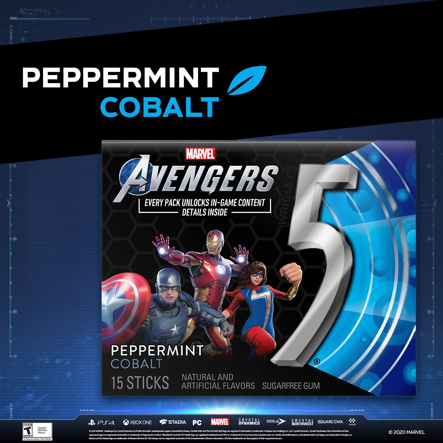 5 Gum Peppermint Cobalt Sugar Free Chewing Gum 15 Pieces Pack Of 10 Walmart Com Walmart Com