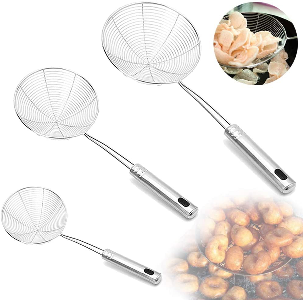 Stainless Steel Strainer Ladle Frying Spoon with Handle for Kitchen Deep Fryer 