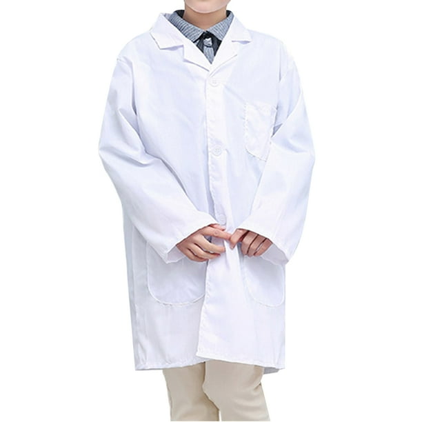 EeaseMX Disfraz de médico de manga larga para niños, disfraz de cosplay, bata blanca, disfraz de juego de rol, talla S