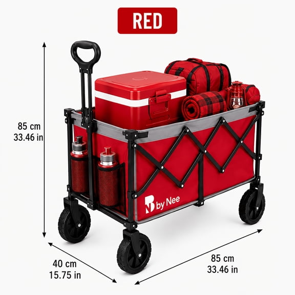 350LBS Heavy Duty Collapsible Wagon Cart, Folding Utility Wagon With All-Terrain Wheels, Adjustable Pull Handle & Side Storage Pockets, Portable Wagon For Shopping, Camping, Garden, Beach, Sports & O