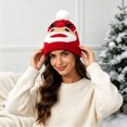 thumbnail image 3 of SYMOID Unisex Winter Knit Beanie - Red Jacquard Cuffed Hat with White Pom Pom, 100% Acrylic Hats,Size Free Size, 3 of 4