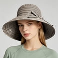 thumbnail image 2 of Cutuoiiu Summer Striped Pattern Wide Brim Bucket Hat for Women, Breathable Woven Sun Hat Decorated With Elegant Bow, Beach Travel Outdoor Vacation Sun Shade Hat, 2 of 7