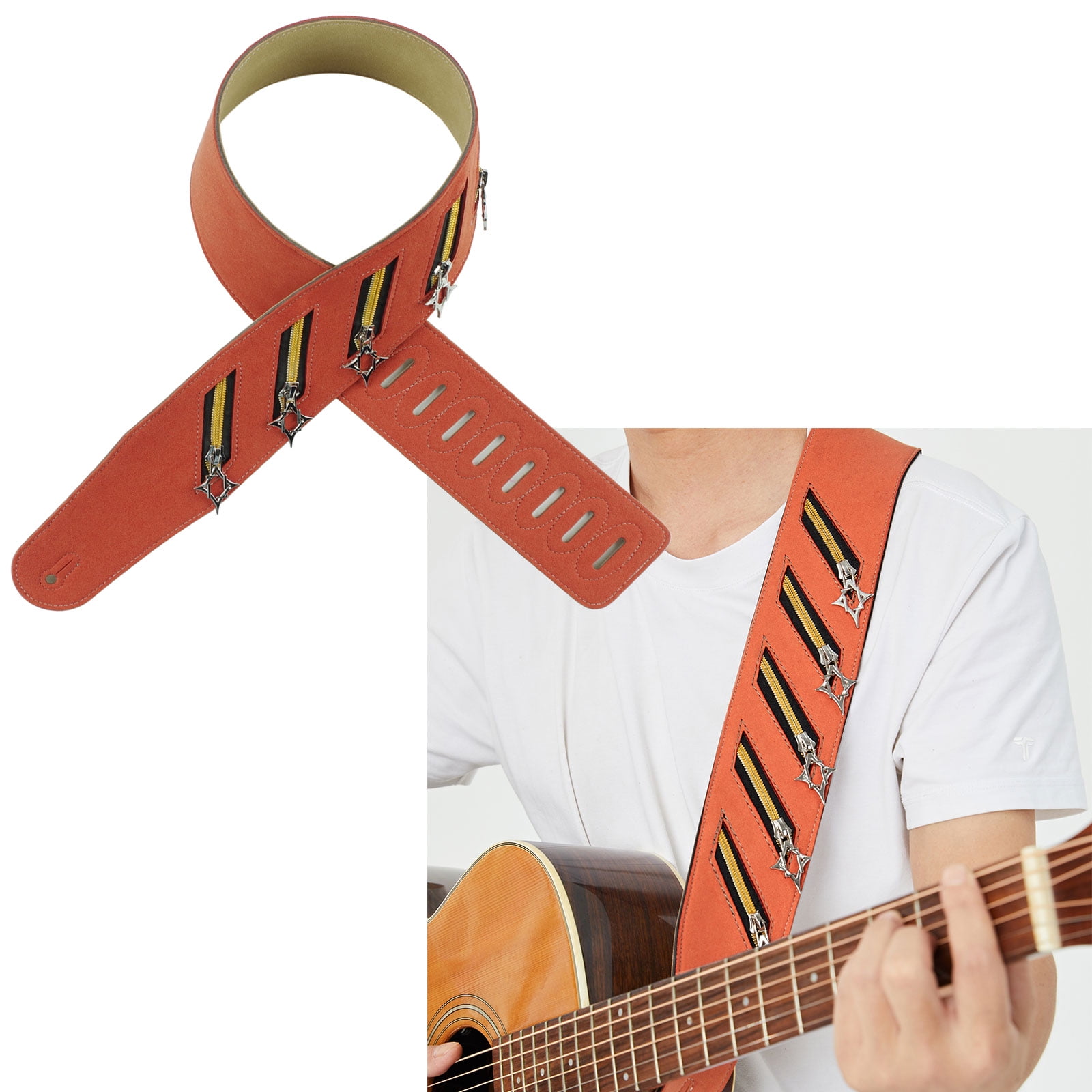 Punk Guitar Strap Microfiber Featuring Metal Studs Decorations Wide Shoulder Design Adjustable Length for Comfortable Use